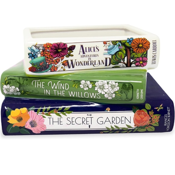 Book-Themed Ceramic Planter Alice in Wonderland, Wind in Willows, Secret Gaden - Picture 1 of 11